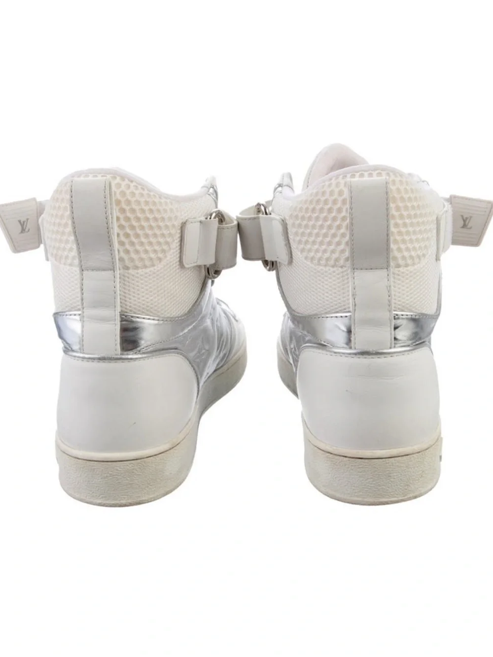 Louis Vuitton White & Silver Monogram High-Top Trainer